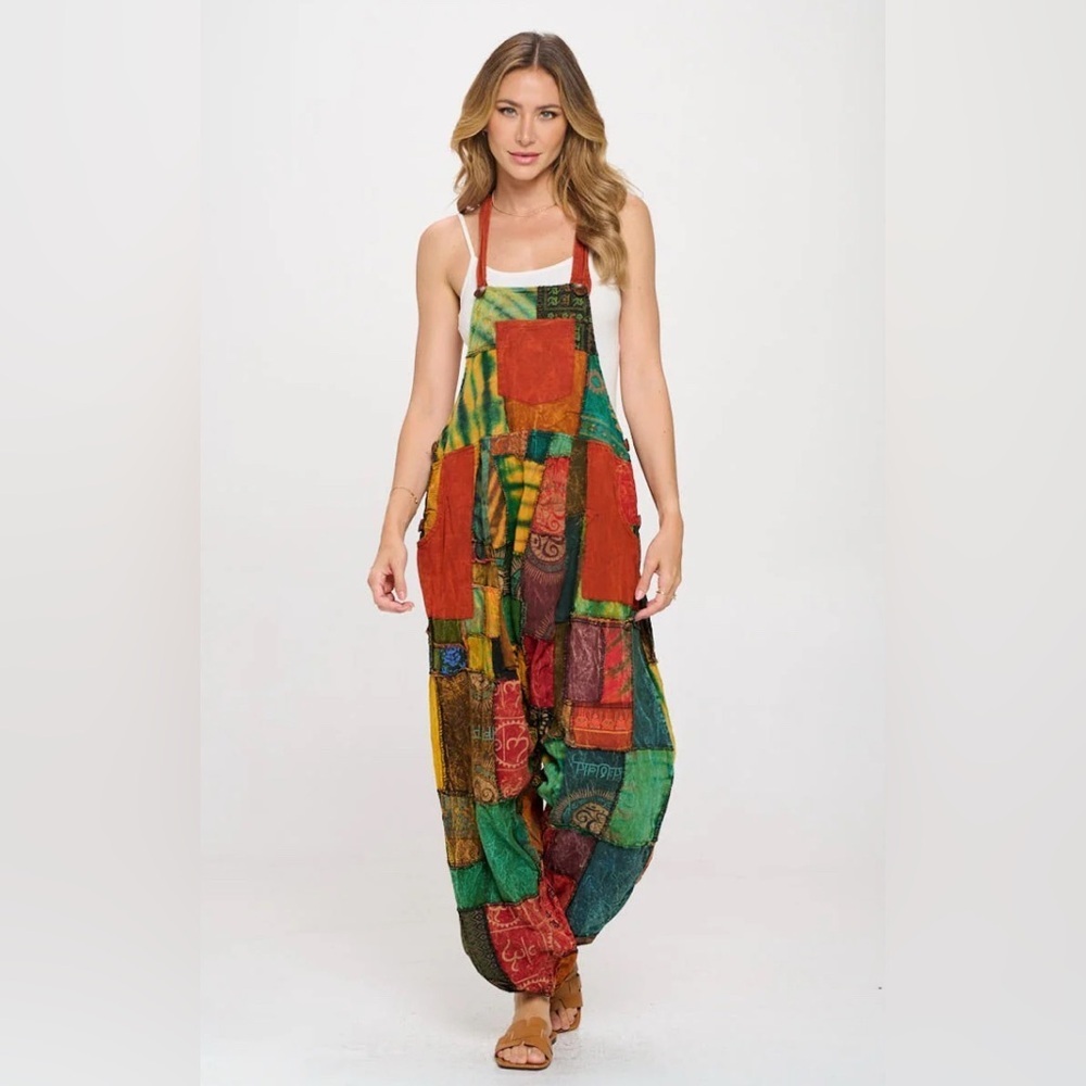 Colorful Boho Patchwork Overalls Artistic one size